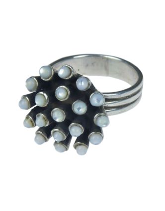Stříbrný prsten květina vykládaný perletí, AG 925/1000, 8g, Nepál