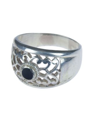 Stříbrný prsten vykládaný černým onyxem, AG 925/1000, 8g, Nepál