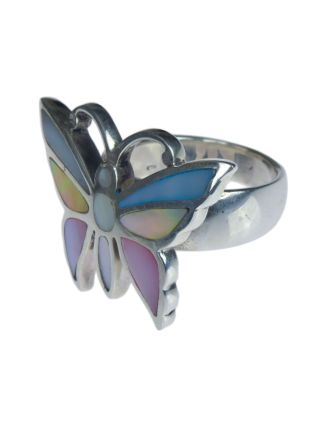 Stříbrný prsten motýl vykládaný perletí, AG 925/1000, 10g, Nepál