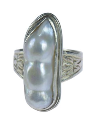 Stříbrný prsten vykládaný perlou, AG 925/1000, 10g, Nepál