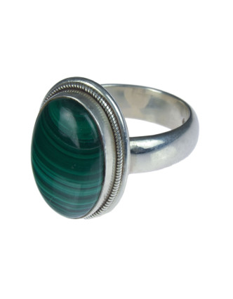 Stříbrný prsten vykládaný malachitem, AG 925/1000, 11g, Nepál