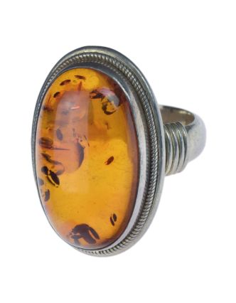 Stříbrný prsten vykládaný jantarem, AG 925/1000, 11g, Nepál