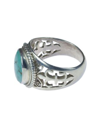 Stříbrný prsten vykládaný tyrkysem a korálem, AG 925/1000, 11g, Nepál