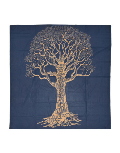 Přehoz na postel s potiskem, strom života modro-zlatý, 230x200 cm