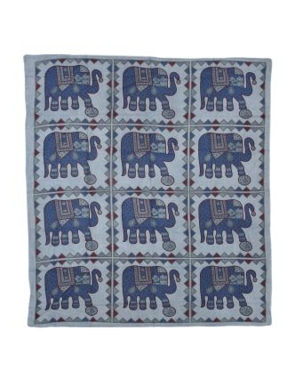 Přehoz na postel se slony, vínovo-modrý, tištěný patchwork 220x202cm