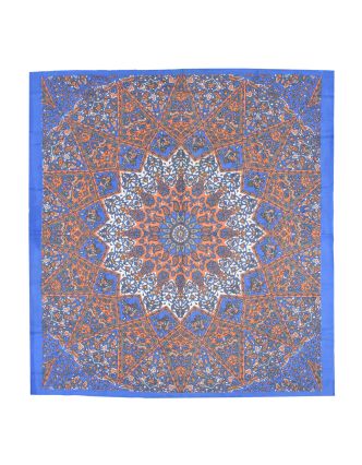 Přehoz na postel, oranžovo-modro-bílý, potisk mandala, 220x230cm