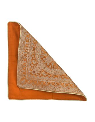 Oranžový saténový povlak na polštář s výšivkou, zip, 40x40cm