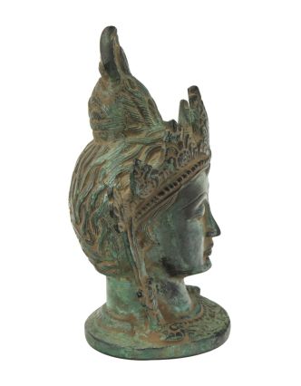 Buddhova hlava, mosazná, zelená patina, 15cm