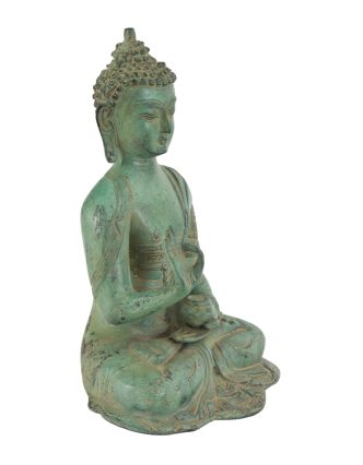 Buddha Amoghasiddhi, mosazná socha, zelená patina, 25cm