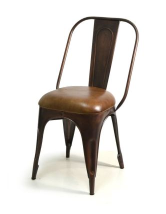 Kovová židle s koženým polstrováním, 48x53x94cm
