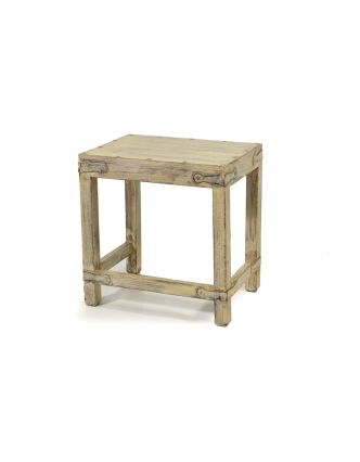 Dřevěná stolička z teakového dřeva, bílá patina, 45x30x47cm