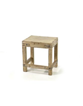 Dřevěná stolička z teakového dřeva, bílá patina, 30x24x32cm