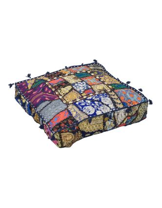 Meditační polštář, ručně vyšívaný patchwork, čtverec