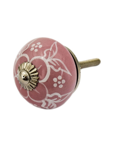 Malovaná porcelánová úchytka na šuplík, růžová