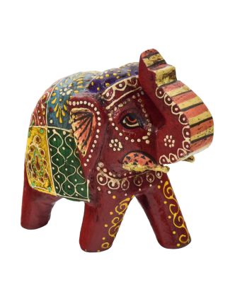 Dřevěný slon, ručně malovaný, červený, 12cm