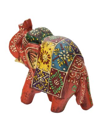 Dřevěný slon, ručně malovaný, oranžový, 12cm