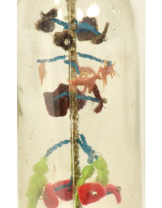 Antik skleněná láhev se stromem života, 7x7x26cm