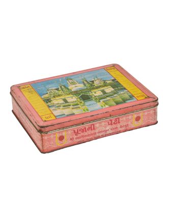 Starožitná plechová krabička "POOJA BOX", 22x17x5cm