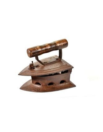 Malá antik žehlička z Gujaratu s dřevěnou rukojetí, 20x14x18cm