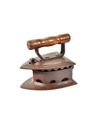 Malá antik žehlička z Gujaratu s dřevěnou rukojetí, 20x14x18cm