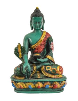 Soška Medicine Buddha, zelený, ručně malovaný, 14cm