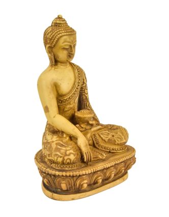 Buddha sedící, světlý, antik patina, 11x7x15cm