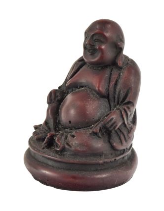 Buddha, smějící, tmavě červený, pryskyřice, 8cm
