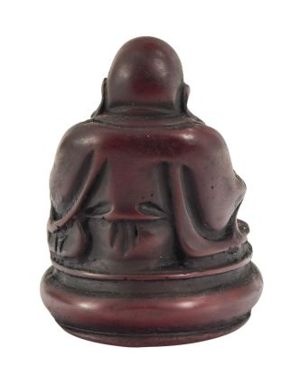Buddha, smějící, tmavě červený, pryskyřice, 8cm