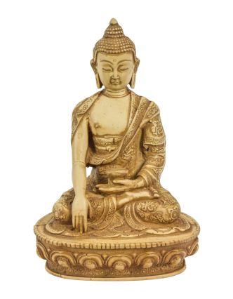Buddha Šákjamuni, ručně vyřezávaný, světlý, antik patina, 13x9x20cm