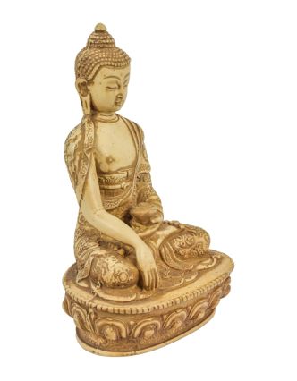 Buddha Šákjamuni, ručně vyřezávaný, světlý, antik patina, 13x9x20cm