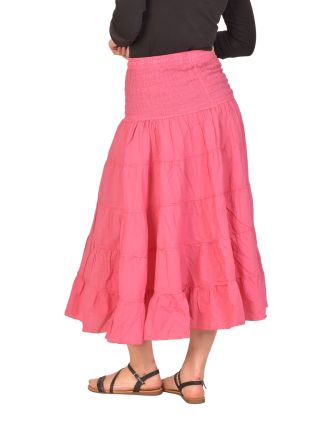 Dlouhá růžová sukně s volánem, žabičkování v pase