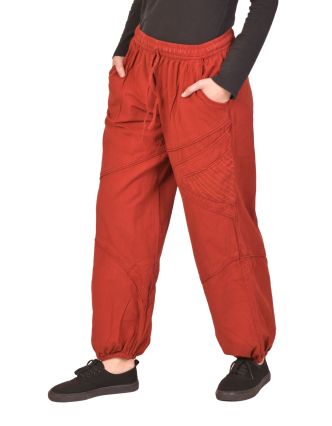 Unisex balonové kalhoty bavlněné, červené, kapsy, guma a sňůrka v pase