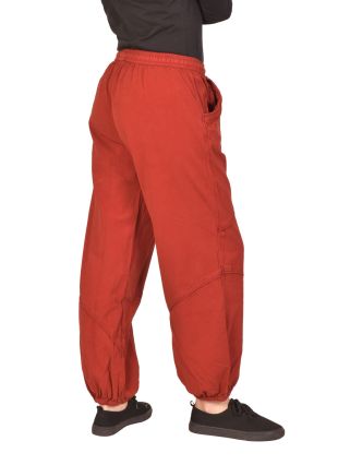 Unisex balonové kalhoty bavlněné, červené, kapsy, guma a sňůrka v pase