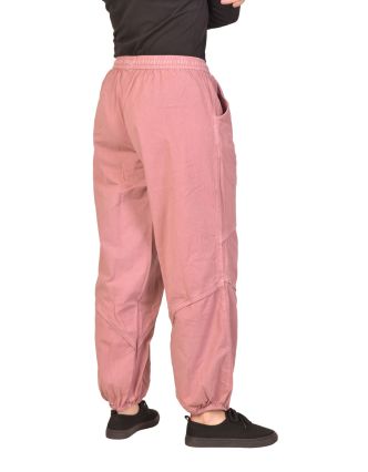 Unisex balonové kalhoty bavlněné, světle růžové, kapsy, guma a sňůrka v pase