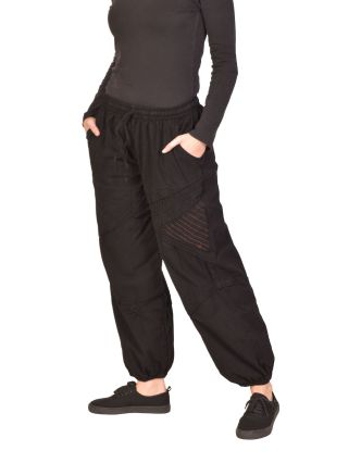 Unisex balonové kalhoty bavlněné, černé, kapsy, guma a sňůrka v pase