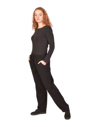 Unisex volné kalhoty bavlněné černé, kapsy, guma a šňůrka v pase