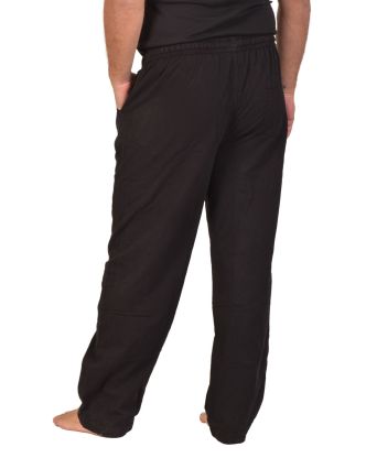 Unisex volné kalhoty bavlněné černé, kapsy, guma a šňůrka v pase