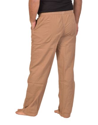 Unisex volné kalhoty bavlněné světle hnědé, kapsy, guma a šňůrka v pase