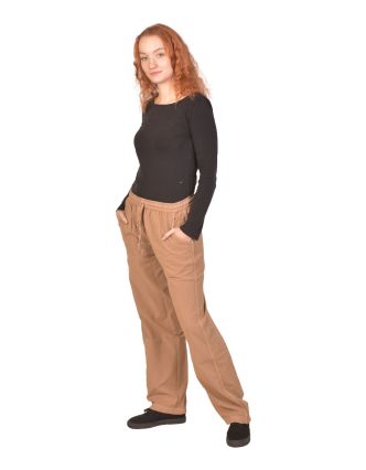 Unisex volné kalhoty bavlněné světle hnědé, kapsy, guma a šňůrka v pase