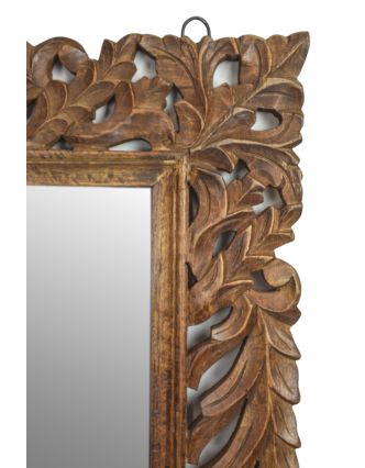 Zrcadlo v rámu z mangového dřeva, ručně vyřezávané, přírodní úprava, 90x3x150cm