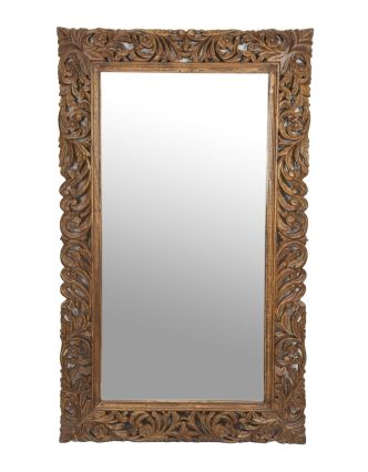 Zrcadlo v rámu z mangového dřeva, ručně vyřezávané, přírodní úprava, 90x3x150cm
