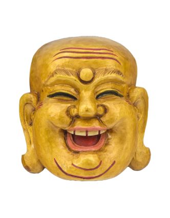 Dřevěná maska, smějící se buddha, 15x8x16cm