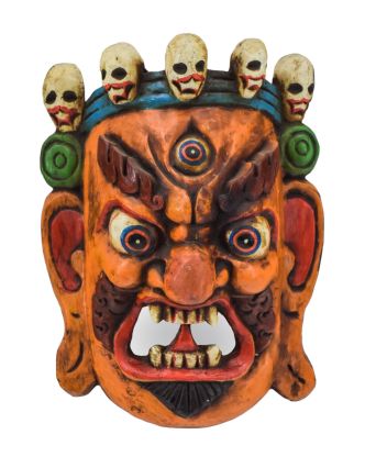Dřevěná maska, "Bhairab", ručně vyřezávaná, malovaná, 22x9x25cm