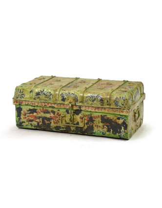 Plechový kufr, ručně malovaný, zelený, 69x38x25cm