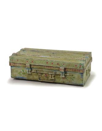 Plechový kufr, ručně malovaný, tyrkysový, 69x38x25cm