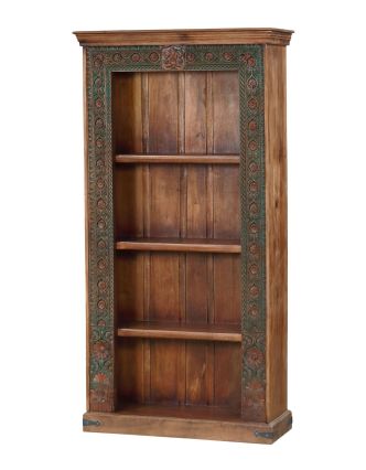 Knihovna z teakového dřeva, ruční řezba, 109x43x213cm