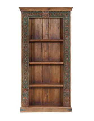 Knihovna z teakového dřeva, ruční řezba, 109x43x213cm