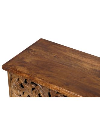 Truhla z mangového dřeva, ručně vyřezávaná, 57x36x37cm