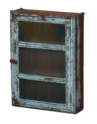 Stará prosklená skříňka z teakového dřeva, 56x17x78cm