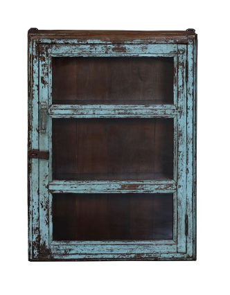 Stará prosklená skříňka z teakového dřeva, 56x17x78cm